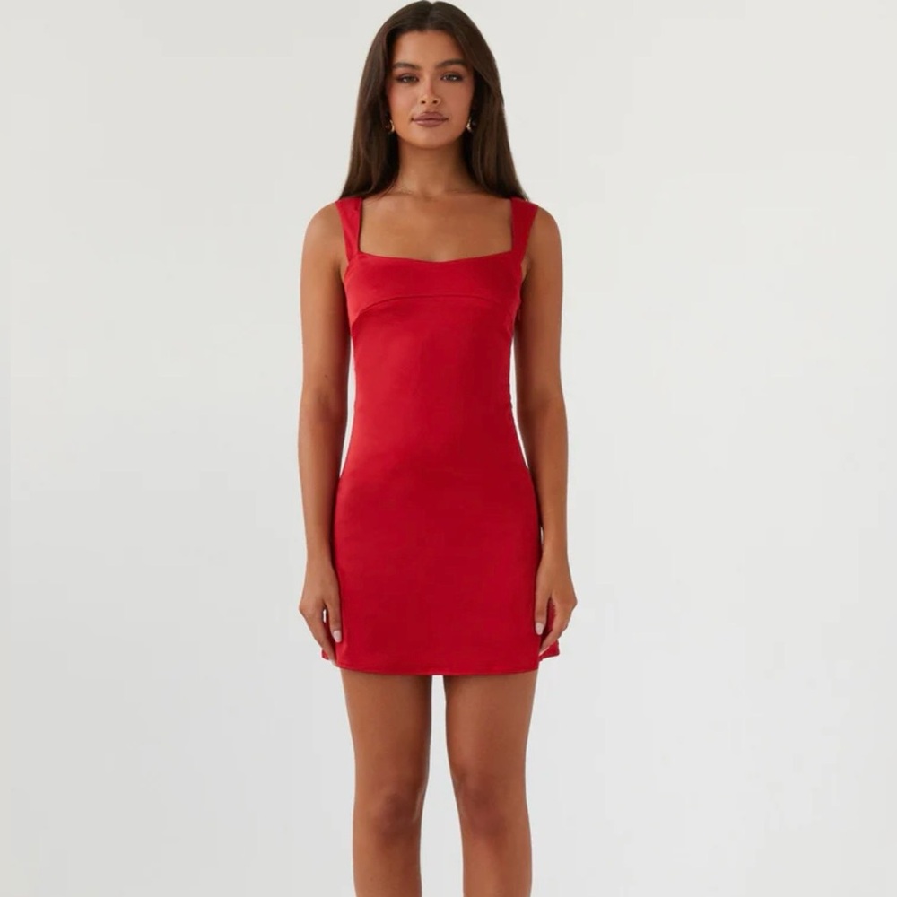 Peppermayo Red Square Neck Mini Dress